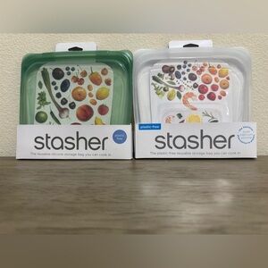2 Stasher Reusable Silicone Storage & Cooking Bags NWT